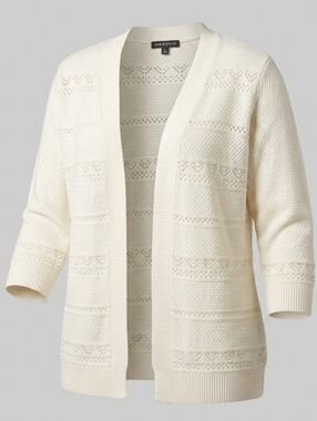 Classic Editions Off White/Cream Women's Open Front Cardigan Size L